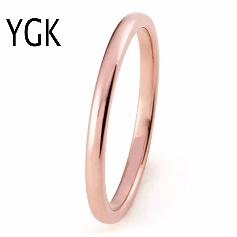 

YGK BRAND JEWELRY 2mm Rose Gold Color Domed Plain Tungsten Carbide Ring Mens Wedding Band