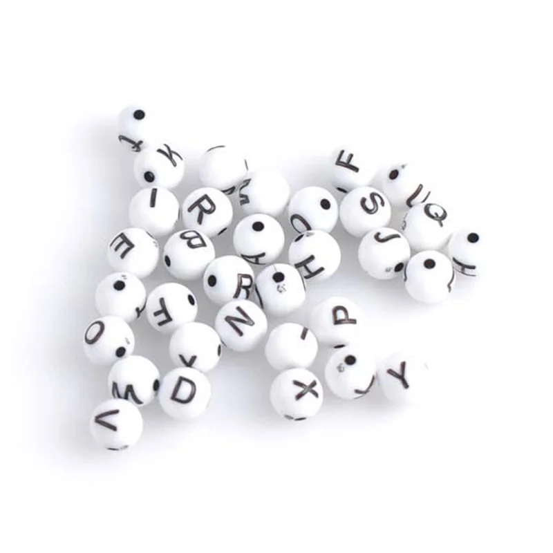 Wholesale Letter Alphabet circle Acrylic Charm DIY Round Spacer Beads White color  8x8mm 200Pcs YKL0147