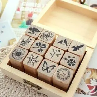 

12pcs/set New Creative Wooden Diary Stamps DIY Stamp Set Decorative DIY zakka school stationery (ss-209)