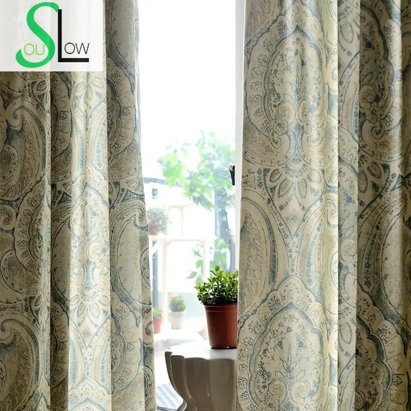 Slow Soul Totem Modern Minimalist Printing Jacquard Window Curtain Curtains Living Room Sale Chinese  Vorhang Luxus Roman