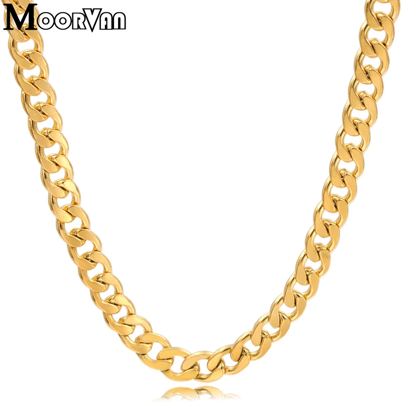 

Moorvan man's NK chains gold color Necklace Figaro 55cm 5mm stainless steel fashion jewelry for mens gift wholesale VN219