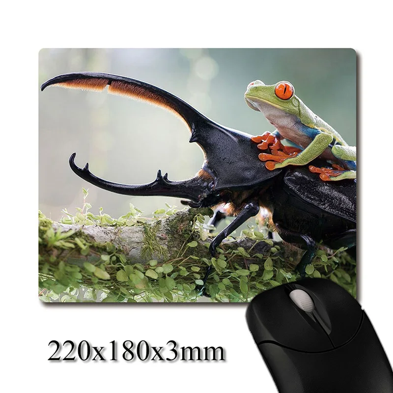 Tree frog knight riding on dynastes big beetle printed Heavy weaving anti-slip rubber pad office mouse pad Coaster Party favor