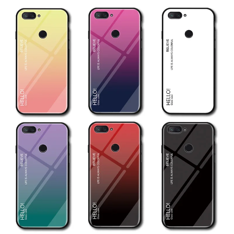 For Xiaomi Mi 8 Lite Case Luxury Hard Tempered Glass Gradient Protective Back Cover case For xiaomi mi 8lite full cover shell