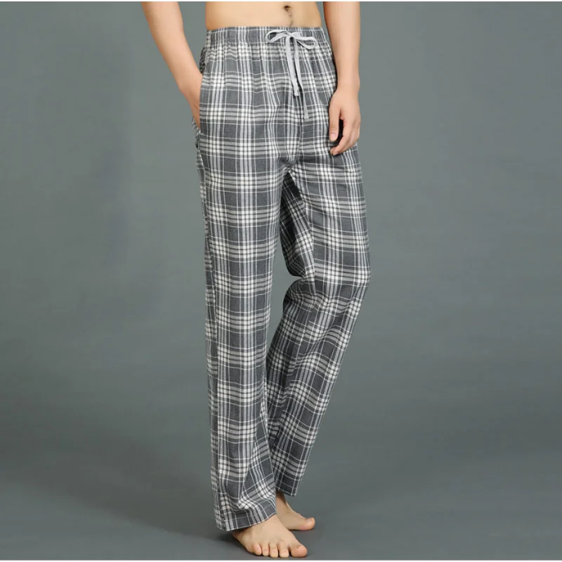 Pantalon pyjama 100% coton pour hommes, vêtements de nuit à carreaux, bas de salon, vêtements de nuit, printemps, été