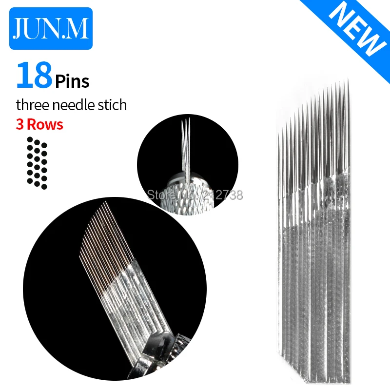 Free Shipping 200pcs  Microblading Needles 3 rows 18 pins Blades Tattoo Needles For Permanent Microblading Embroidery Pen-B5