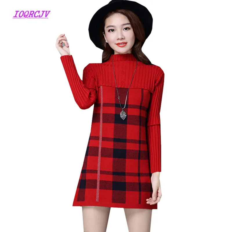 

Women Turtleneck Sweater Medium length Knit Pullover Long Sleeve lattice splice Winter Warm Sweater female Bottoming dress B083