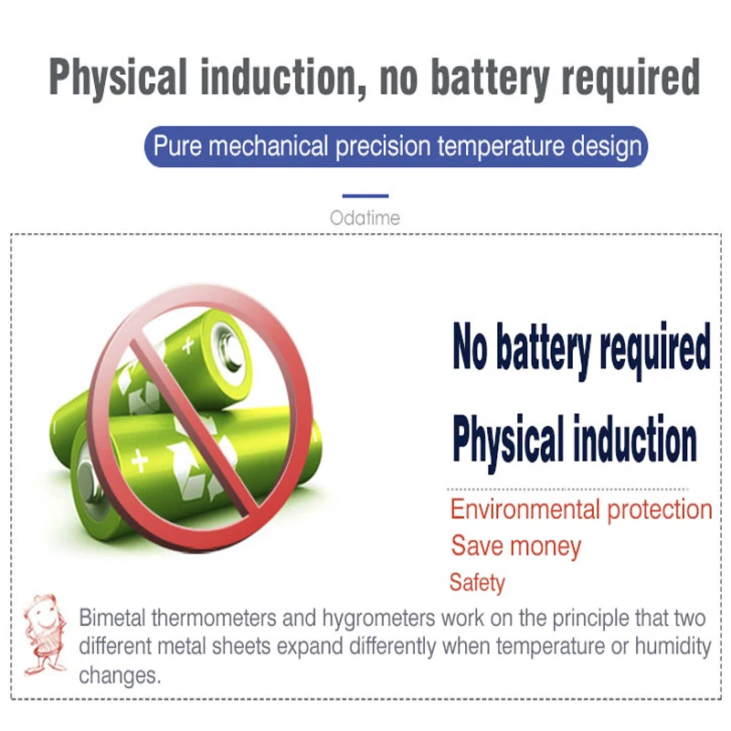 Okrągły termometr Odatime Higrometr, bez narzędzi do pomiaru temperatury akumulatora, domowy miernik temperatury i wilgotności na ścianie