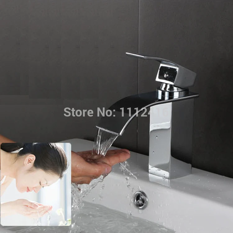 

Brass Waterfall Basin Tap Faucet Flat Outlet Full copper