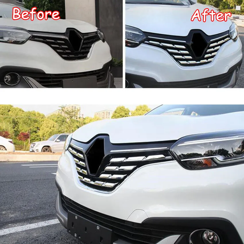 For Renault Kadjar 2016 2017 2018 Chrome Car Exterior Front Bumper Grill Grille Frame Bezel Cover Trim Styling Accessories 7Pcs