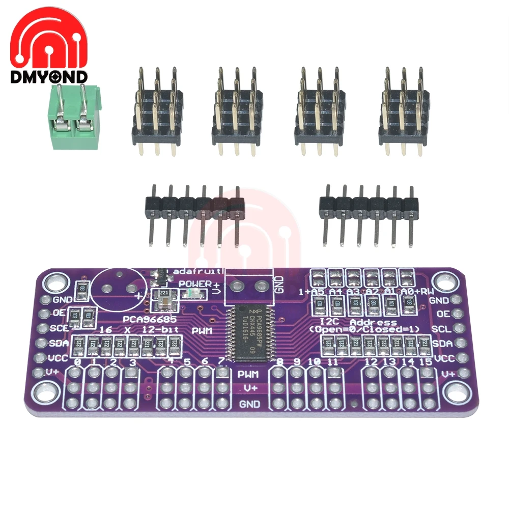 PCA9685 16 Channel 12 bit PWM Servo Driver I2C IIC Interface 1.6 KHz PWM Servo drive module for Raspberry pi shield Board