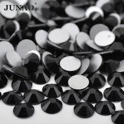 JUNAO ss6 ss8 ss12 ss16 ss20 Black Crystal Flatback Nail Art Rhinestones Round Glass Stones Glue On Nail Beads AB Strass Crystal