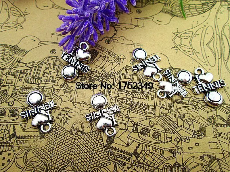 15pcs-- i love tennis charms, Antique Tibetan silver  i love tennis Charms 14x14mm