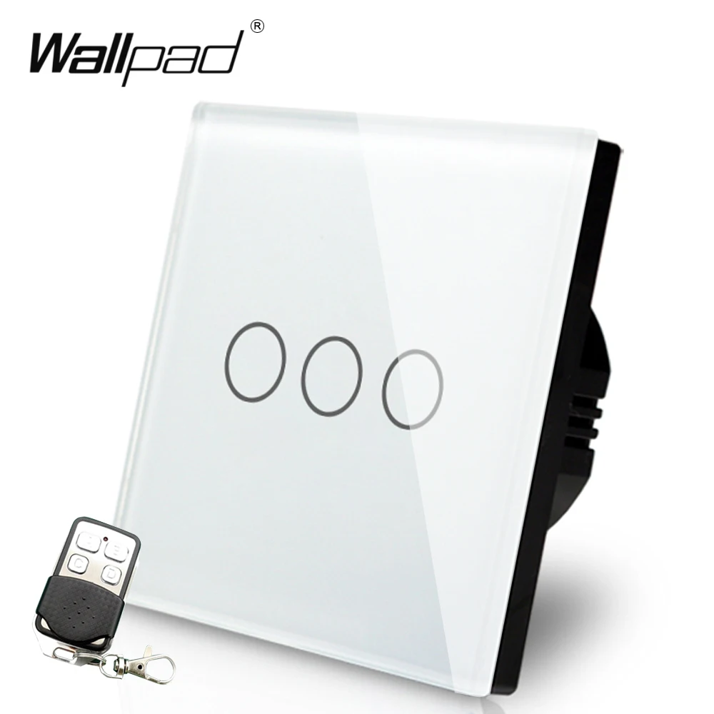 ЕС Великобритания 110 В-240 В Wallpad белый кристалл GlassTouch 3 Gang RF433 беспроводной пульт дистанционного управления сенсорный выключатель света Бесплатная доставка