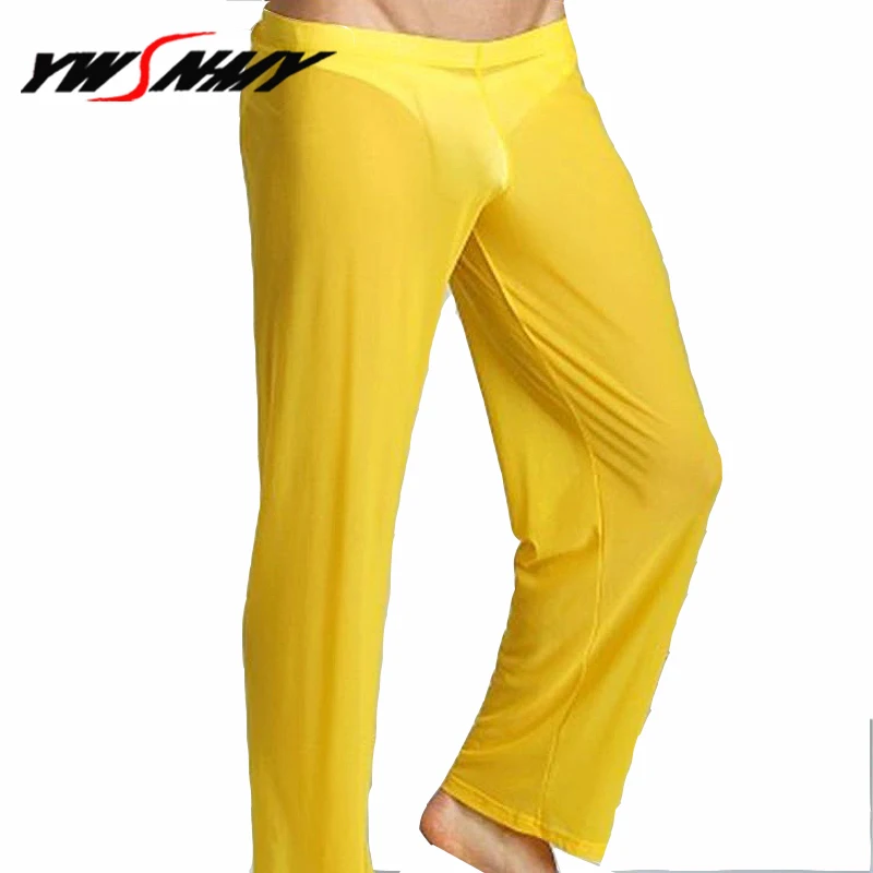 Sexy Transparent trousers Men Loose Mesh Homewear Pants Pyjama Trouser Sleep Bottoms Gay Sheer Ultra-thin men Lingerie sleepwear