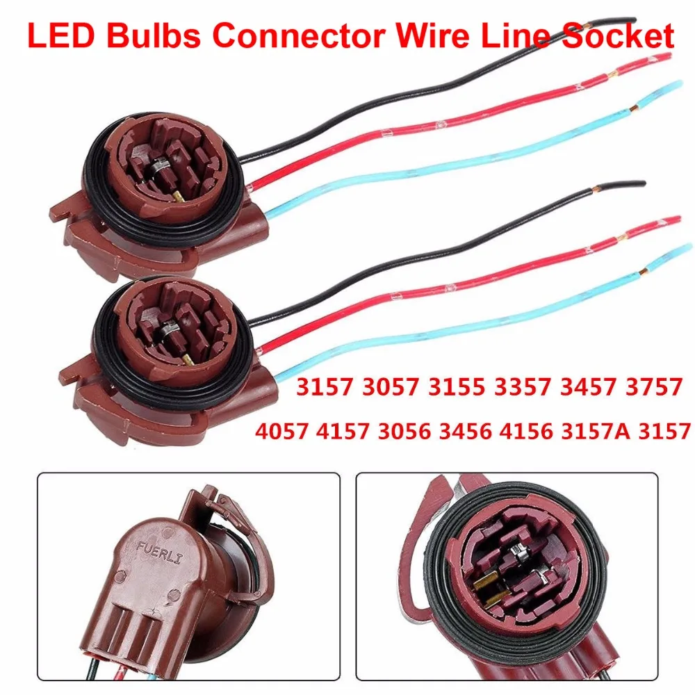 

2PCS 3157 3057 LED Bulbs Holder Socket Wire Connector Extension Reverse Stop Harness Line 1156 1157 3156 7440 7443 BA15S P21W