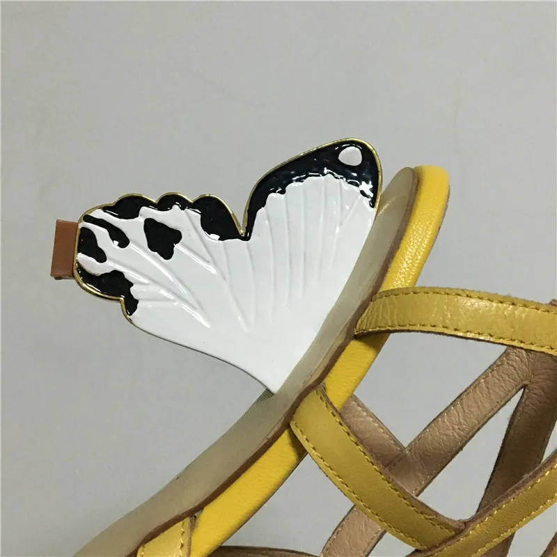 New Design Women Gladiator Sandals Leather Summer Sandalias Yellow Leather Huarache Butterfly High Heels Shoes Woman Stilettos