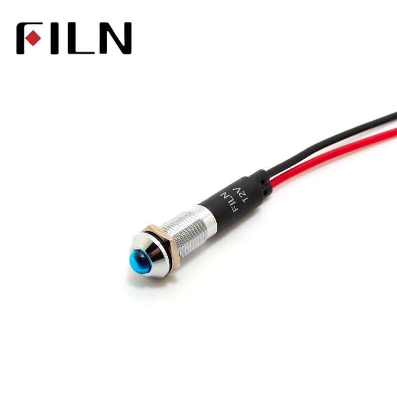 FILN FL1M-8SW-1 8 мм красный желтый синий зеленый белый 12В 110В 24В 220В Светодиодная металлическая сигнальная лампа с кабелем 20 см