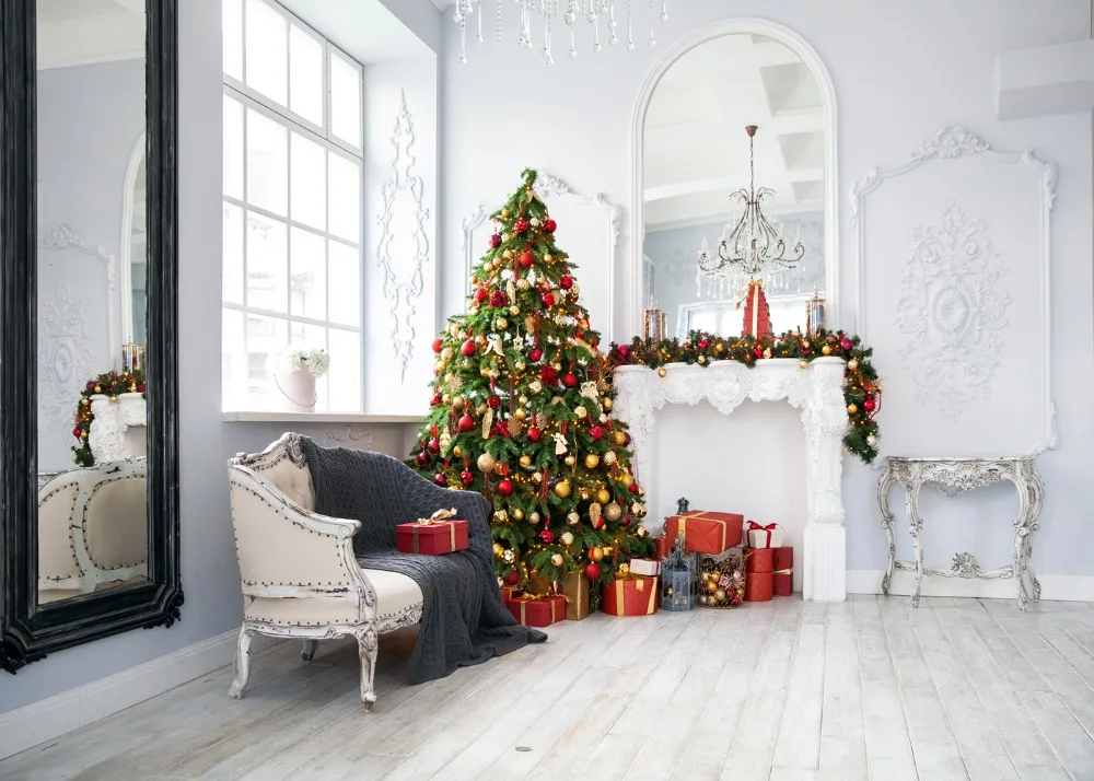 Capisco photography backdrop christmas tree luxury room fireplace damask background photocall photo shoot props decor