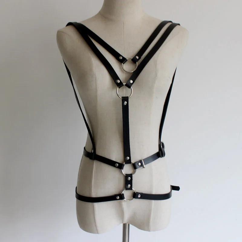 

2020 Gothic Suspender Women Leather Harness Sexy Punk Cross Sculpting Body Waist Belt leather female belts harajuku Accessory