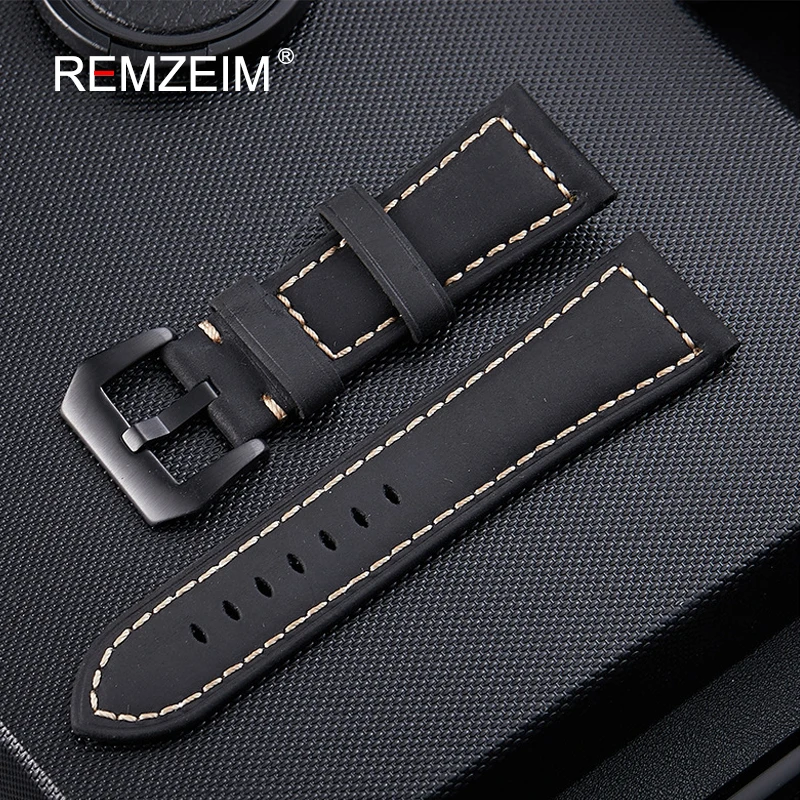 Watchbands 20 22 24 26mm Genuine Leather Dark Brown Black Man Women Handmade Vintage Scrub Wrist Watch Band Strap Metal Buckle