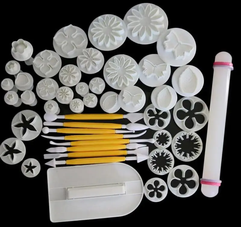 46pcs/set Delicious Fondant Cake Decorating Modelling Tools Set DIY Sugarcraft Cake Decorating Fondant Cutters Tools