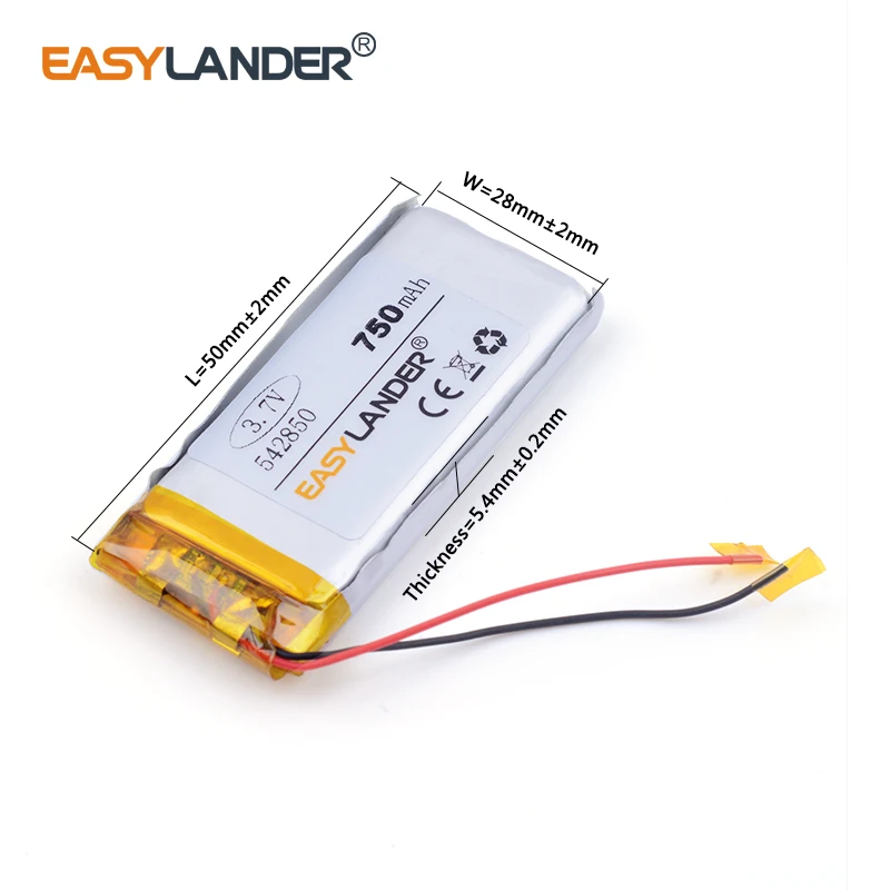 Bateria recarregável do polímero do Li-íon do lítio, para DVR, GPS, MP3, telefone celular, tabuleta, 3.7V, 750mAh, 542850