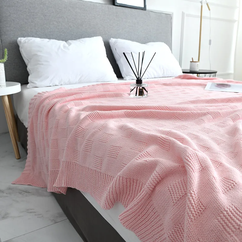 Soft Knitted Blanket for Sofa Couch, Travel Cover, Car Decorative Portable Plaids, Aircondition Bedspread, Throw on Bed, Pink