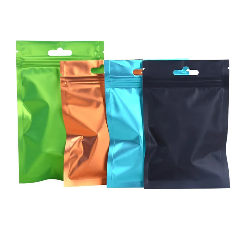 1000Pcs/Lot Matte Clear Plastic / Colorful Aluminum Foil Zipper Self seal Pouch Valve Bag Frosted Mylar Hang Hole Bag