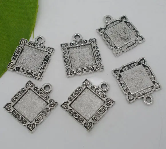 

Free Shipping 100pcs Antique Square Flower Frame Beads Settings 23x18mm Findings(fit 11.5x11.5mm picture /cameo)