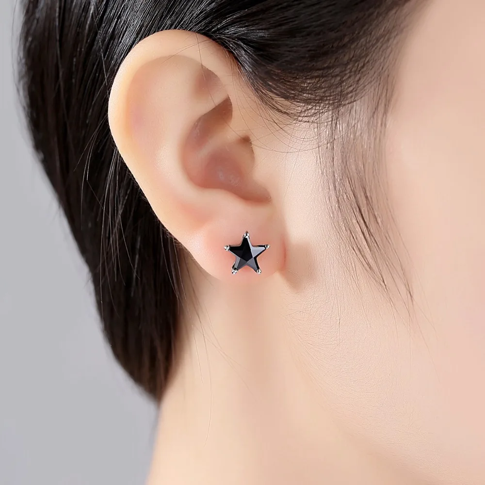 LUOTEEMI Cute Black Star Stud Earring for Women Tiny Hip Hop Girl Jewelry Wholesale Dropshipping Children Zircons Christmas Gift