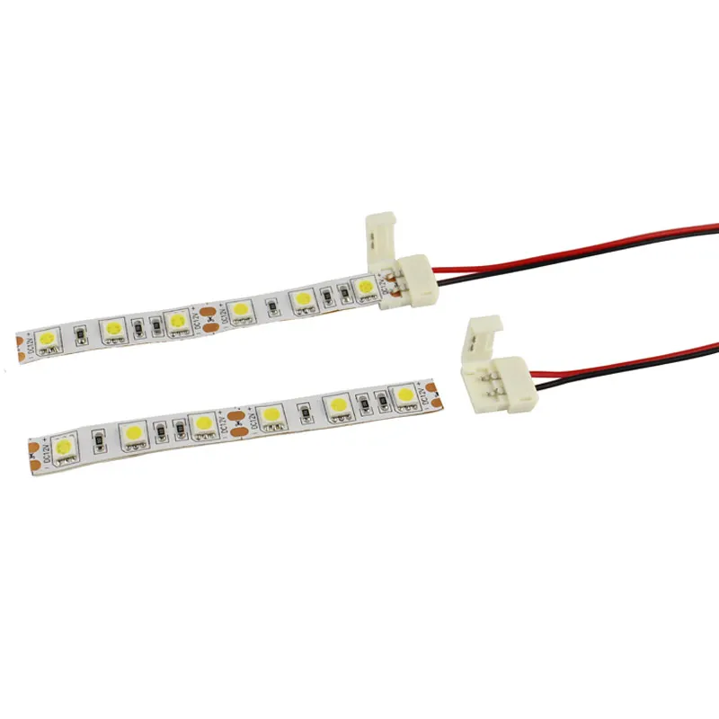 Solderless LED Strip Connector 2Pin 8MM 10MM Free Welding Quick Connector with 15CM Wire for Single Color 2835 5050 LED Strip