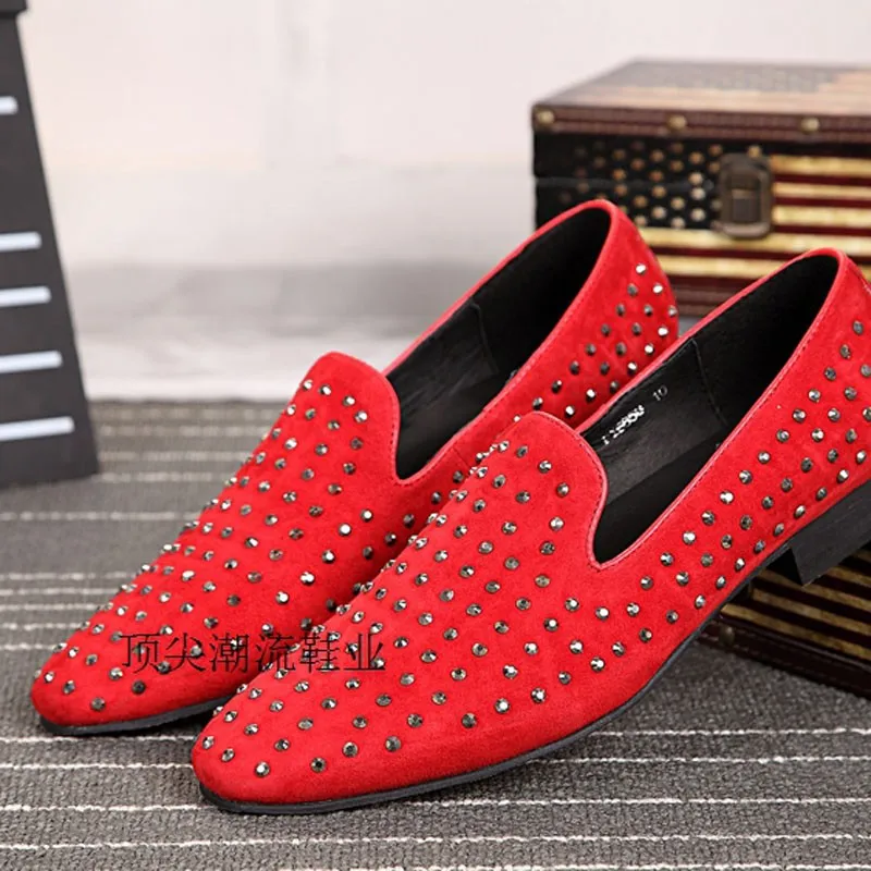 

Casual Men Studded Loafers Spring Designer Flats Shoes Mens Red Leather Dress Shoes moccasins mens dress italian zapatos hombre