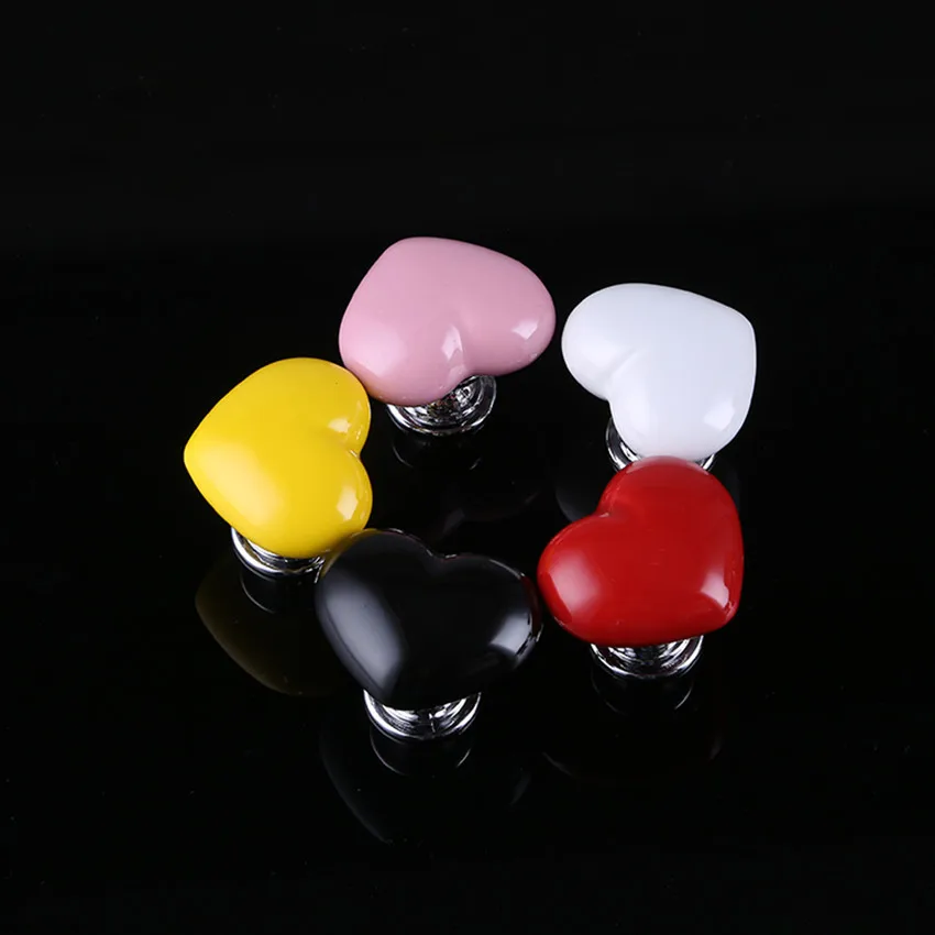 5 colors love heart ceramic children room drawer shoe cabinet knobs pulls white red yellow pink black porcelain dresser handles