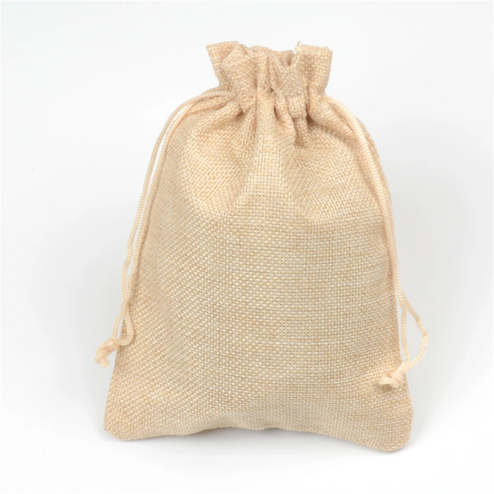 Rustic Hessian Burlap Bags Candy Gift Drawstring Jute Bag Wedding Favors Packaging Pouches Sacks Wedding Decor Cream 13x18cm