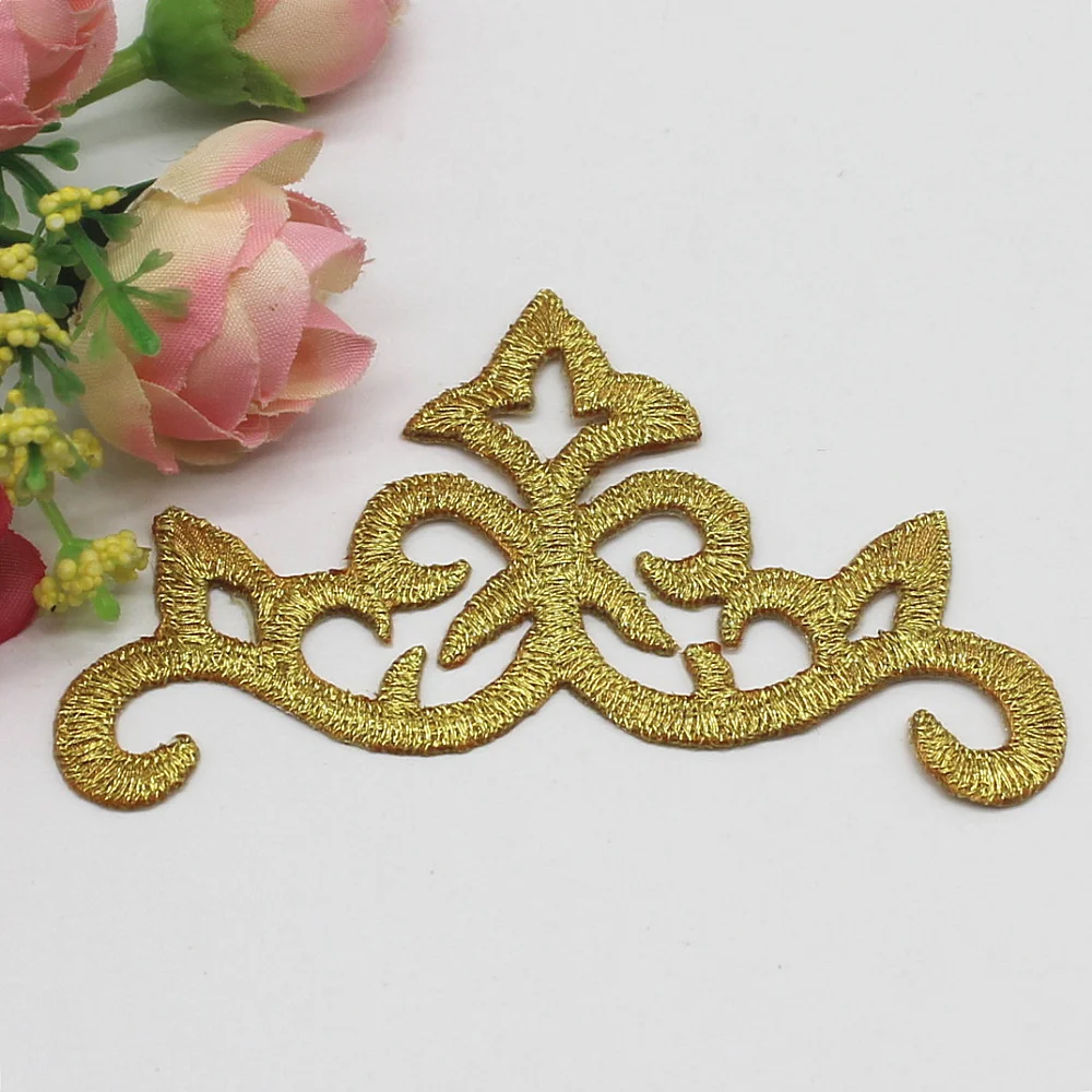 5 Pieces Gold Embroidery Lace Appliques Iron on Cosplay Patches 9.5CM*6.8CM