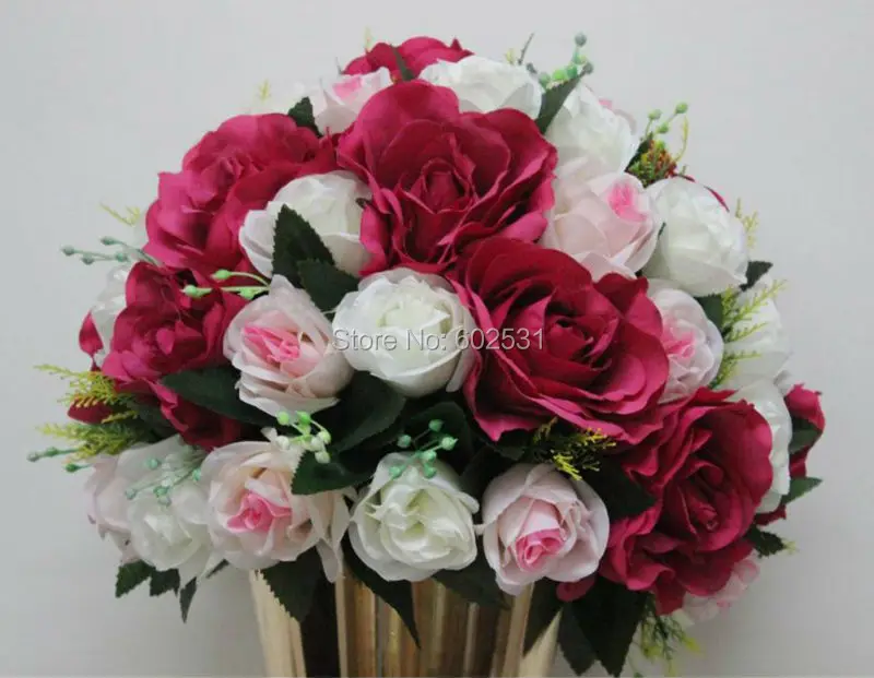 SPR mix ivory & pink & plum style 10pcs/lot wedding road lead artificial wedding table flower center flower ball decoration