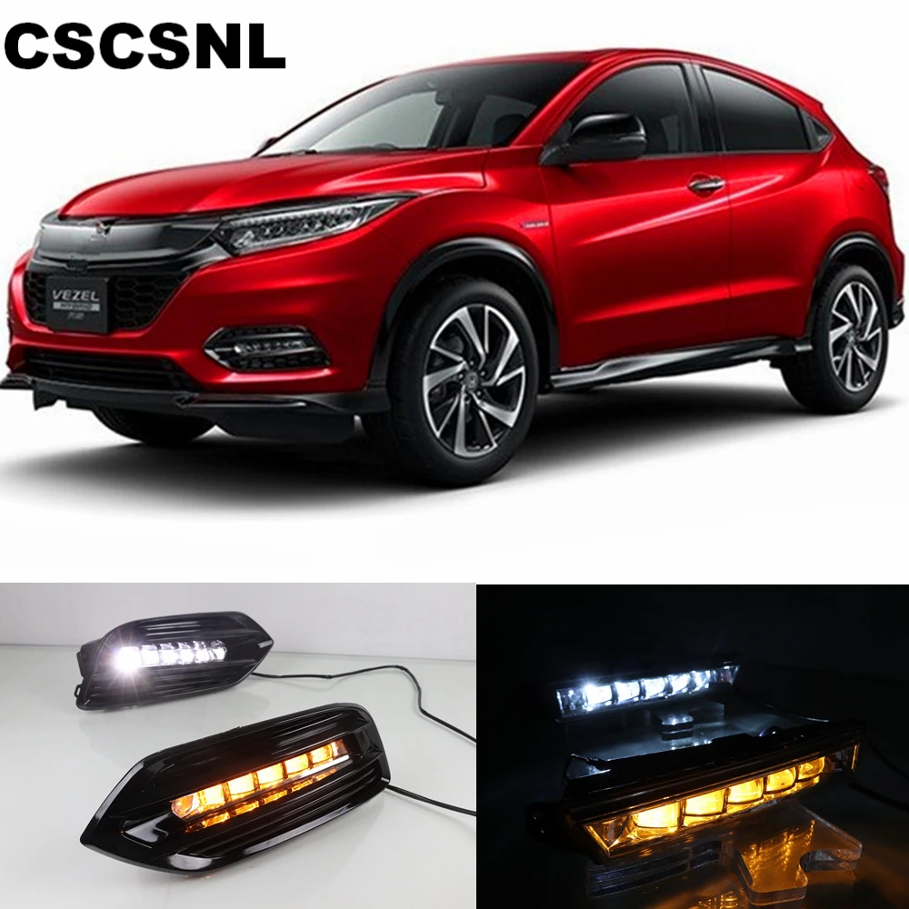 2PCS LED Daytime Running Light For Honda HRV HR-V Vezel 2018 2019 2020 2021 Yellow Turn Signal Car DRL Fog Lamp Decoration