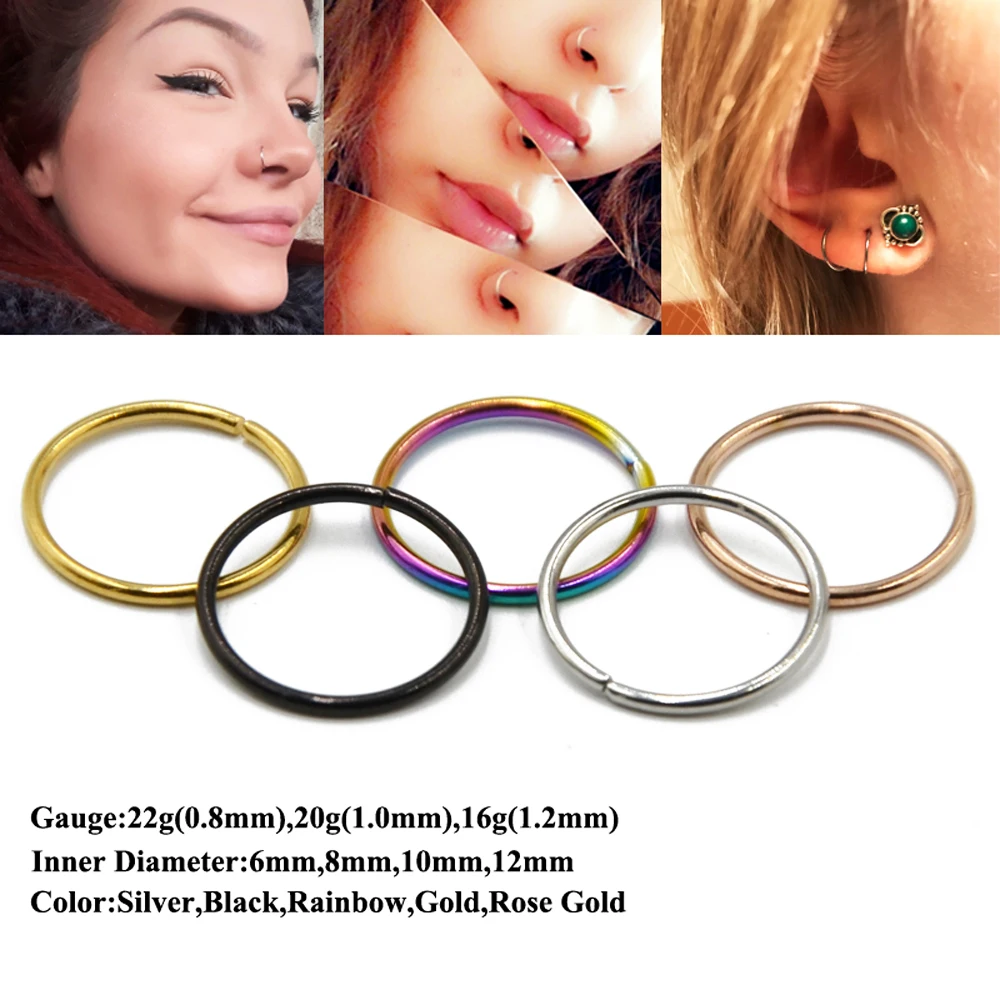 Showlove-1Piece Surgical Steel Bendable Piercing Hoops Nose Ring Ear Cartilage Tragus Helix Seamless Hinged Fashion Body Jewelry