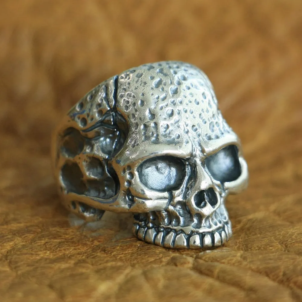 

LINSION 925 Sterling Silver High Details Skull Ring Mens Biker Punk Ring TA118 US Size 7~15