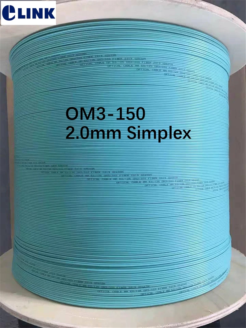 

OM3-150 fiber optic Simplex cable 2.0mm aqua color indoor for fiber patchcords 4km/roll ftth optical fibre SX wire ELINK 4000m