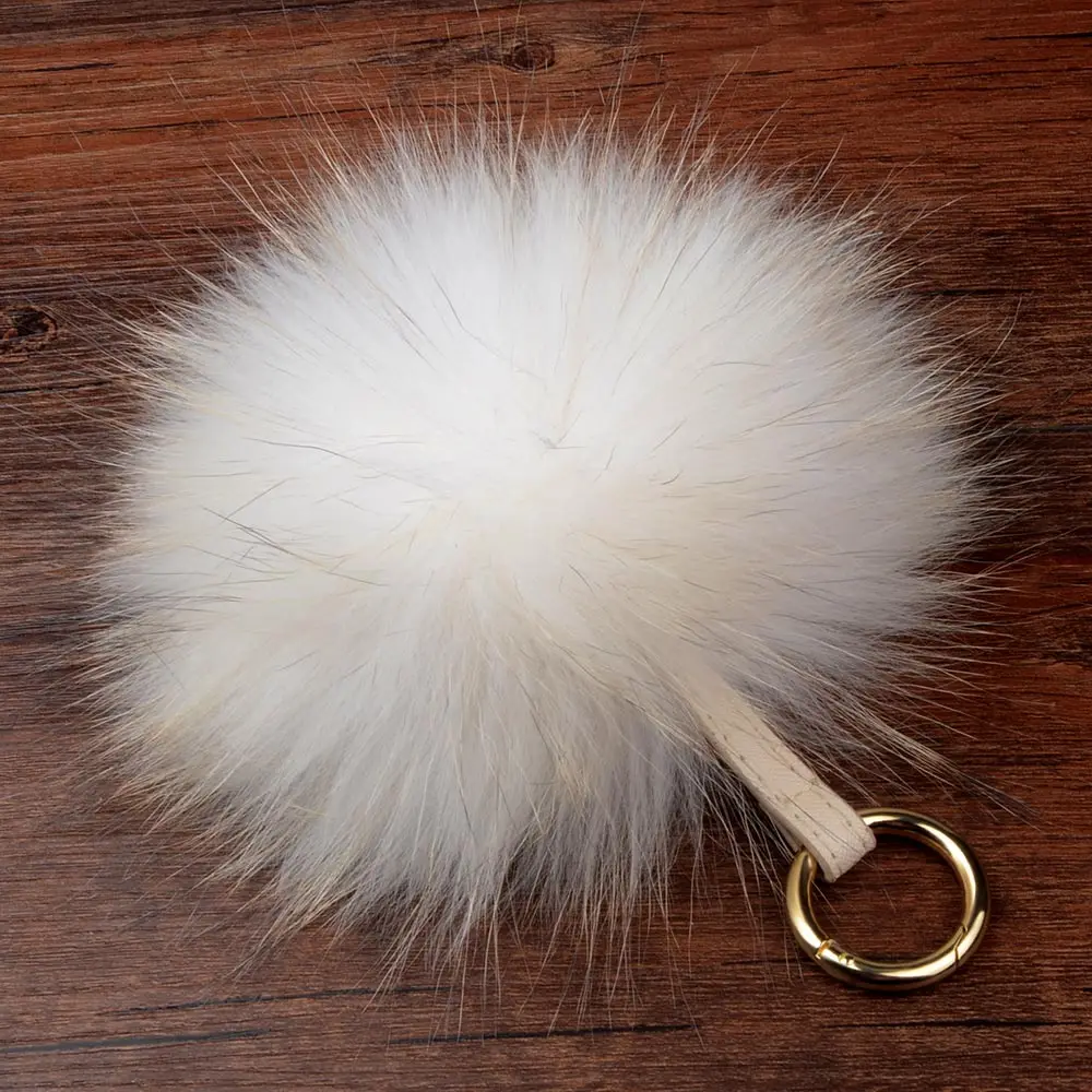 LFPU Colorful 15CM Fluffy Genuine Raccoon Fur Keychain Women Bag Pendant Ball Keyring Handbag Pompom Keychain Jewelry