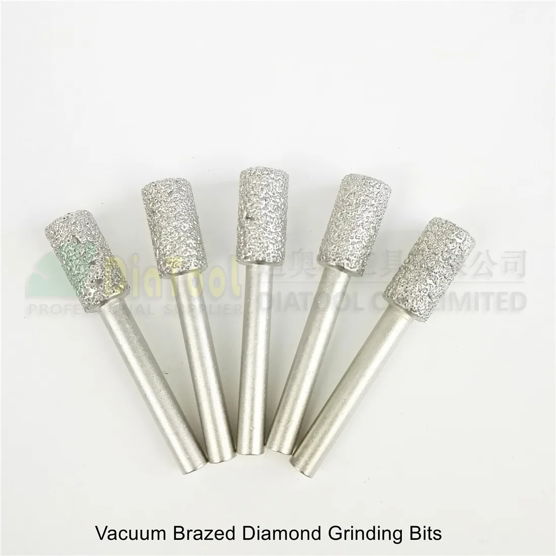 DIATOOL 5pcs Diameter 10mm Cylinder Flat End Diamond Burrs Shank 6mm Grit 46 Vaccum Brazed Diamond Grinding Head