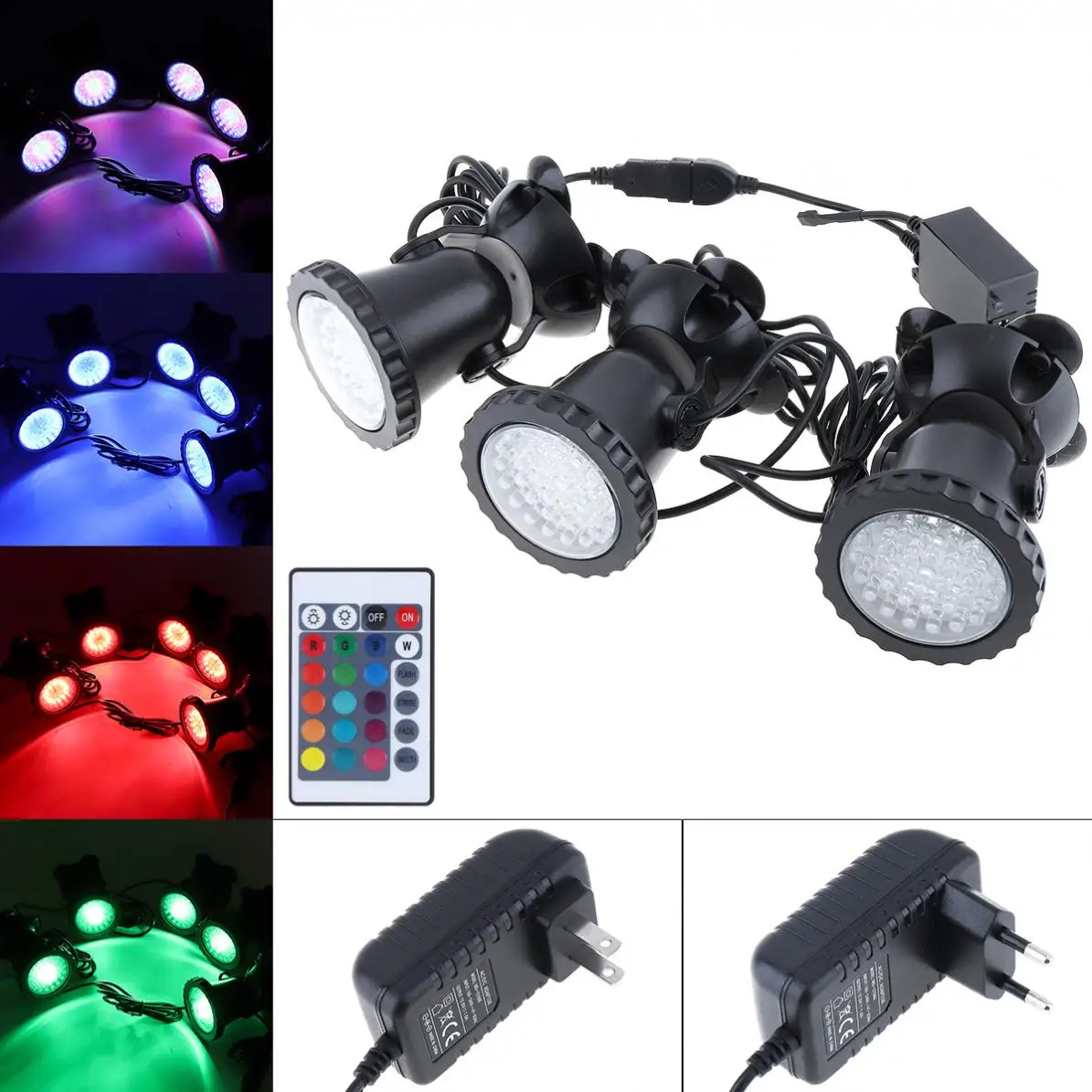 Waterproof 3 Lights 36 LEDs Spotlights Water Grass Fill Light with Remote Control and 16 Colors for Fish Tank Pool / Aquarium