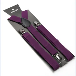 Women MenS Shirt Suspenders For Trousers Pant Holder 2.5cm wide Dark purple Clip-on Braces Elastic Slim Y- back Wholesale Gallus