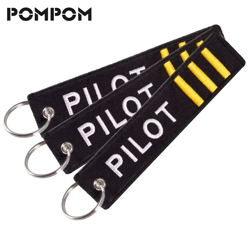 3PCS/LOT POMPOM Embroidery Pilot Keyring Chains For Aviation Gifts OEM Key Chain Jewelry Special luggage Tag Label Sleutelhanger