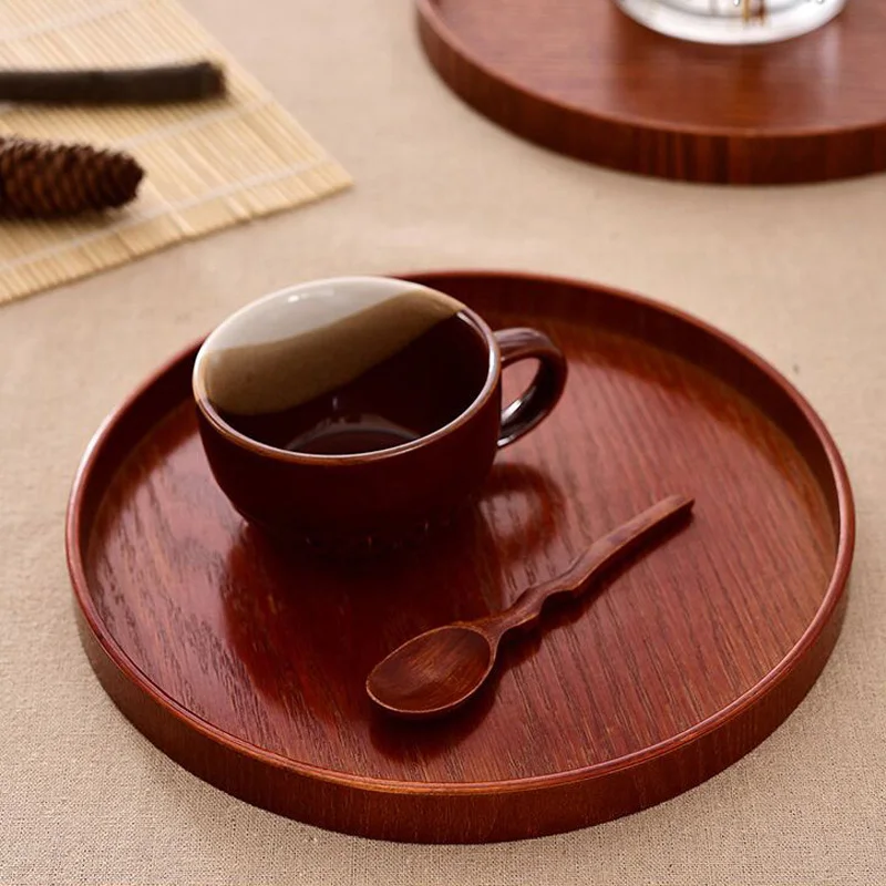 High quality Round wood plates dishes Food Fruit Tea Handmade Cake Dinner wooden Plate For Sushi Dessert Snack Serving Tray