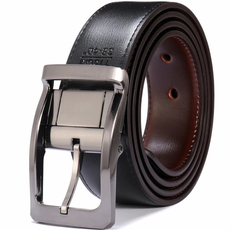 1Pcs Men\'s Genuine Leather Reversible Belt Rotated Buckle Two In One Big And Tall