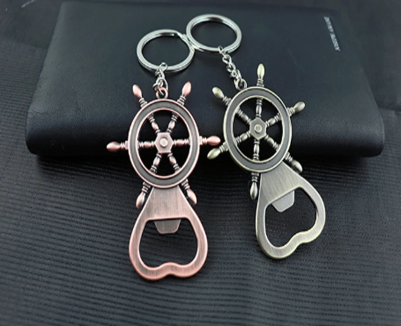 100pcs/lot Vintage Rudder bottle opener Retro Keychain Keyring Beer opener For Wedding Party gift favor