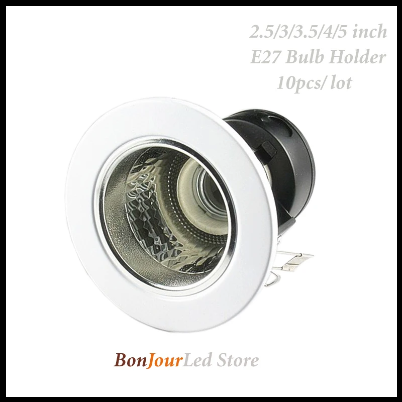 

10pcs/lot E27 White Round Recessed Ceiling Light Casing Downlight Holder 2.5/3/3.5/4/5inch for E27 Bulb