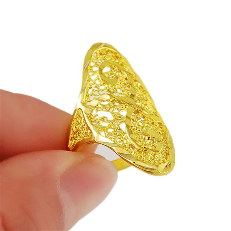 Brand Golden Ring Design Hollow Pattern Aneis Jewelry Gold Color Engagement Size 6 7 8 9 Finger Ring For Women Men image 3